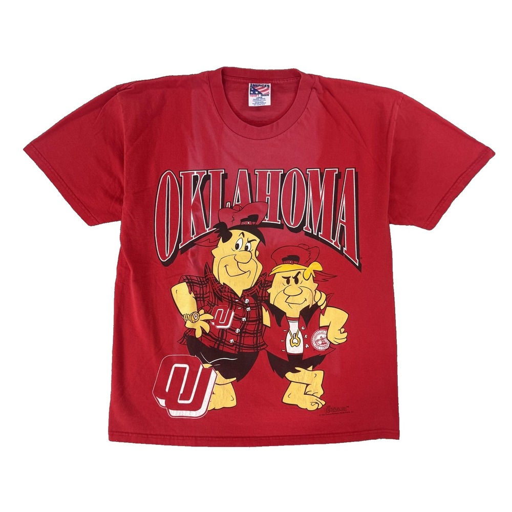 Vintage Oklahoma Sooners Shirt Mens Large Red Football Flinstones Team 90s